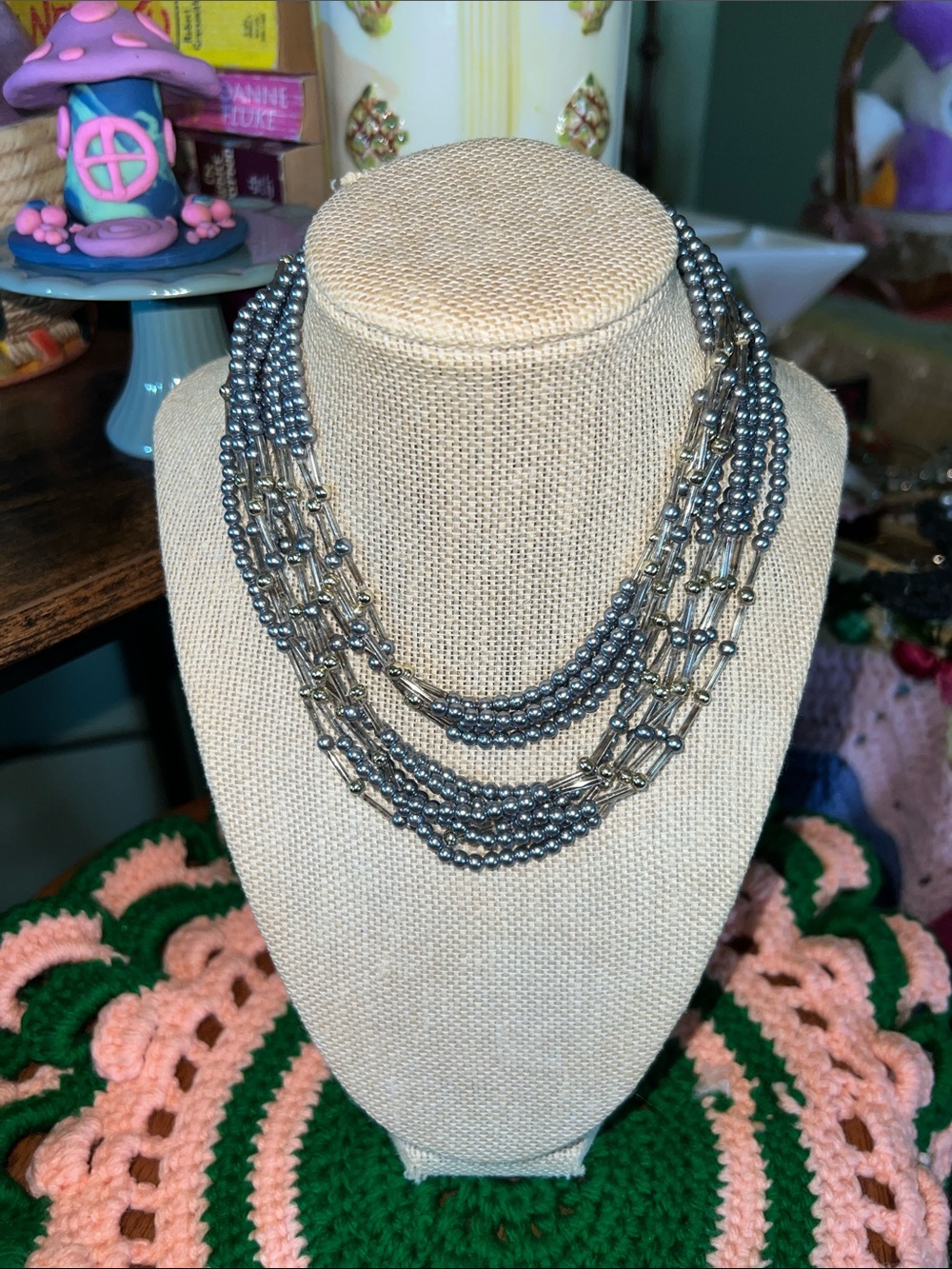 Layered Hematite Bead Multi-Strand Necklace